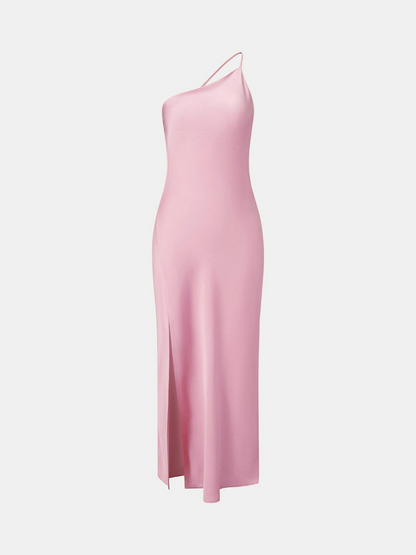 Robe Longue Évasée en Soie à Épaule Dénudée pour Femme