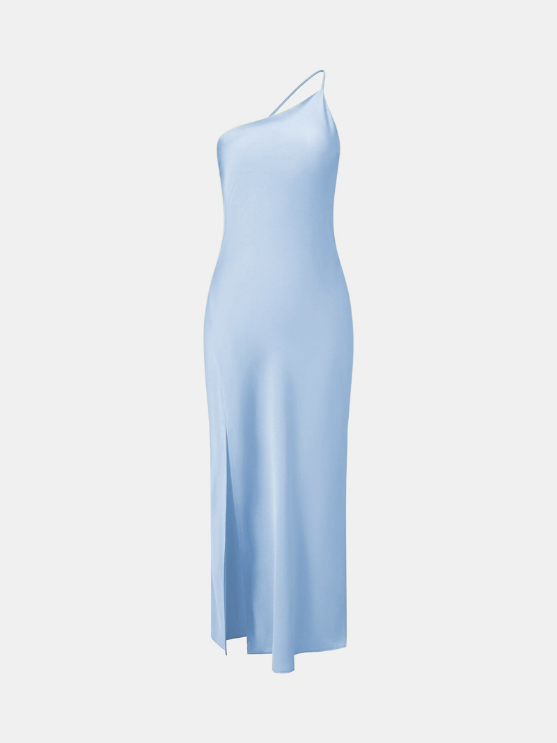 Robe Longue Évasée en Soie à Épaule Dénudée pour Femme