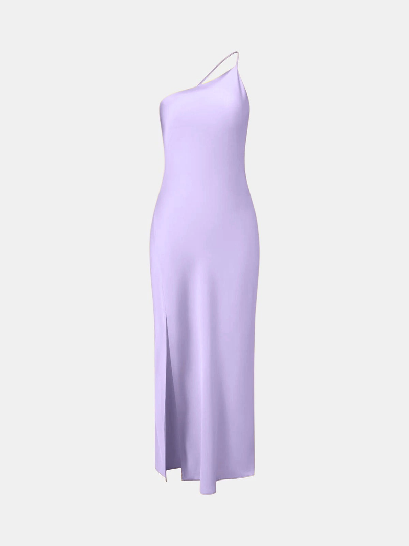 Robe Longue Évasée en Soie à Épaule Dénudée pour Femme