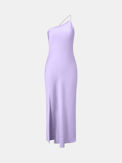 Robe Longue Évasée en Soie à Épaule Dénudée pour Femme