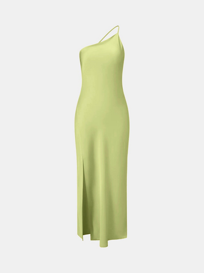 Robe Longue Évasée en Soie à Épaule Dénudée pour Femme