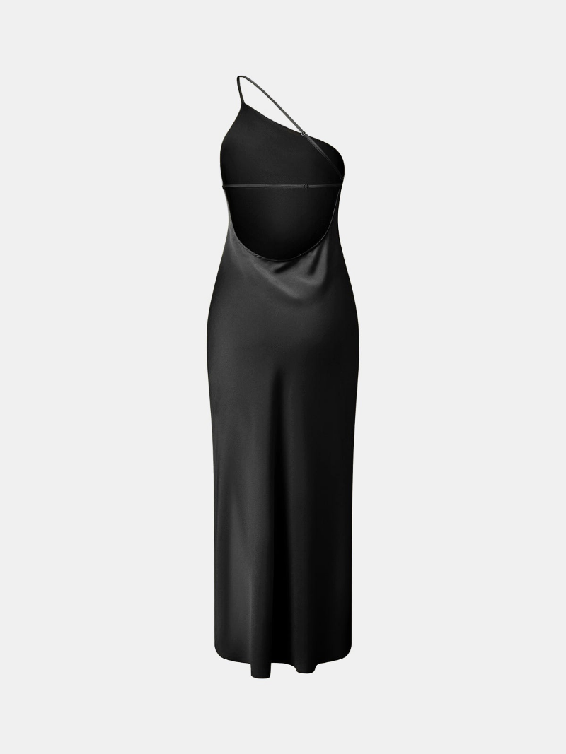 Robe Longue Évasée en Soie à Épaule Dénudée pour Femme