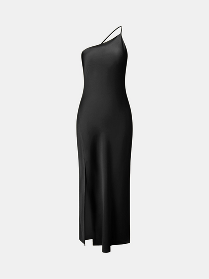 Robe Longue Évasée en Soie à Épaule Dénudée pour Femme