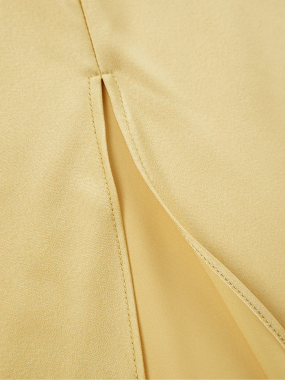 Robe Longue Évasée en Soie à Épaule Dénudée pour Femme