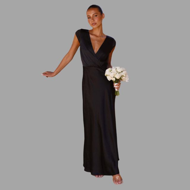 Robe de Soirée Satinée Femme avec Décolleté Profond