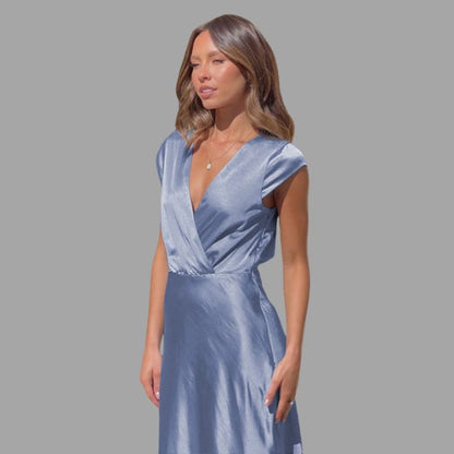 Robe de Soirée Satinée Femme avec Décolleté Profond