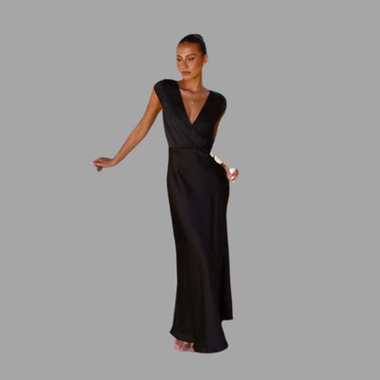 Robe de Soirée Satinée Femme avec Décolleté Profond