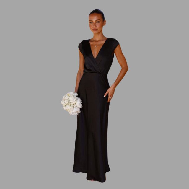 Robe de Soirée Satinée Femme avec Décolleté Profond