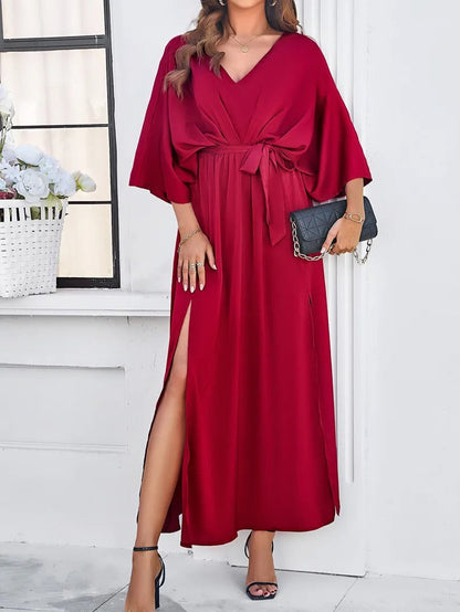 Robe Midi à V Fendue Exquise pour Femmes