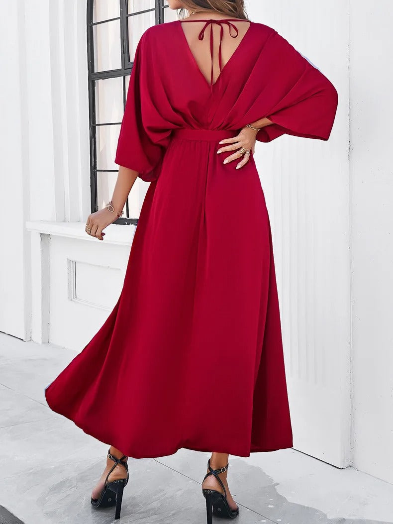 Robe Midi à V Fendue Exquise pour Femmes