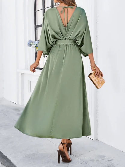 Robe Midi à V Fendue Exquise pour Femmes