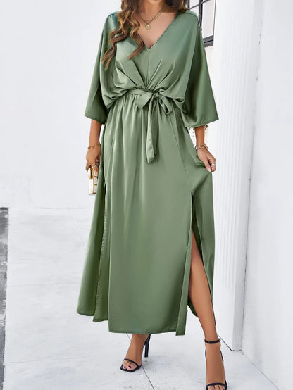 Robe Midi à V Fendue Exquise pour Femmes