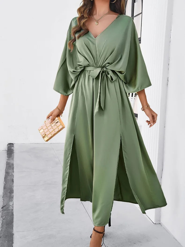 Robe Midi à V Fendue Exquise pour Femmes