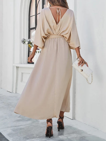 Robe Midi à V Fendue Exquise pour Femmes