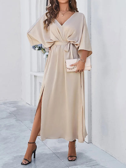 Robe Midi à V Fendue Exquise pour Femmes