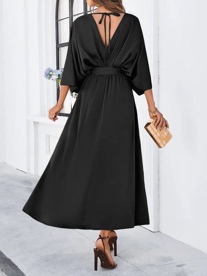 Robe Midi à V Fendue Exquise pour Femmes