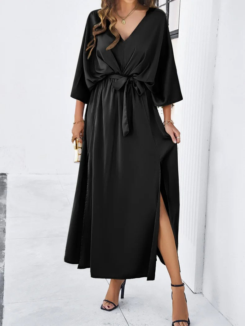 Robe Midi à V Fendue Exquise pour Femmes