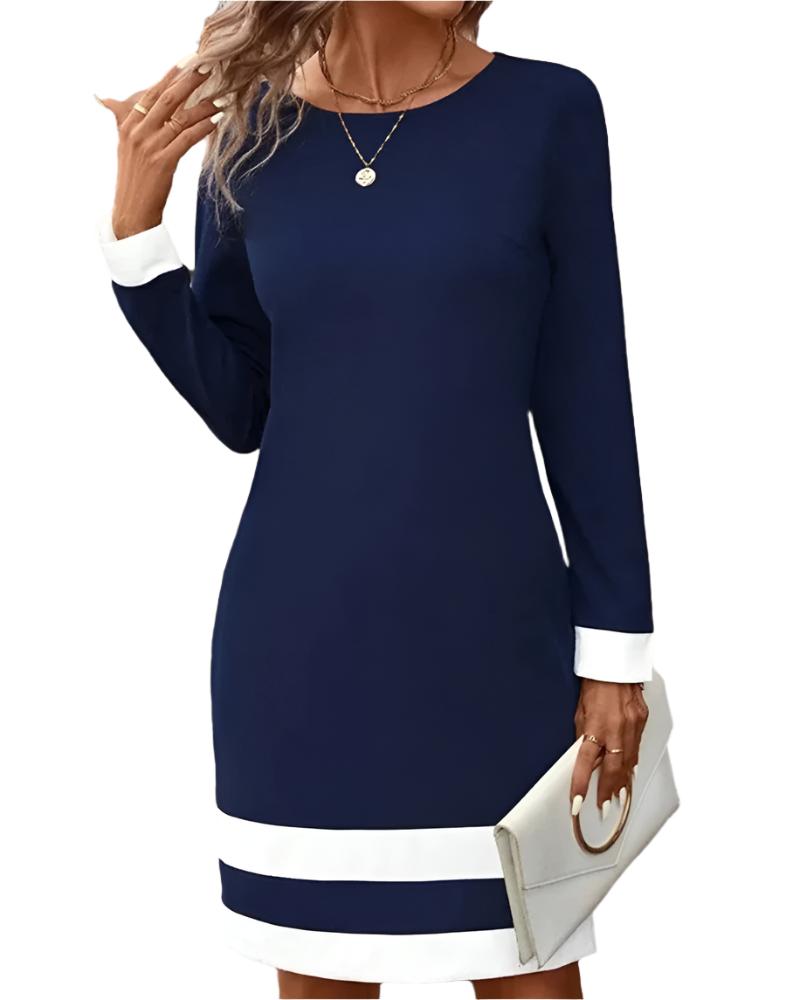 Robe Midi à Manches Longues et Col Rond pour Femme