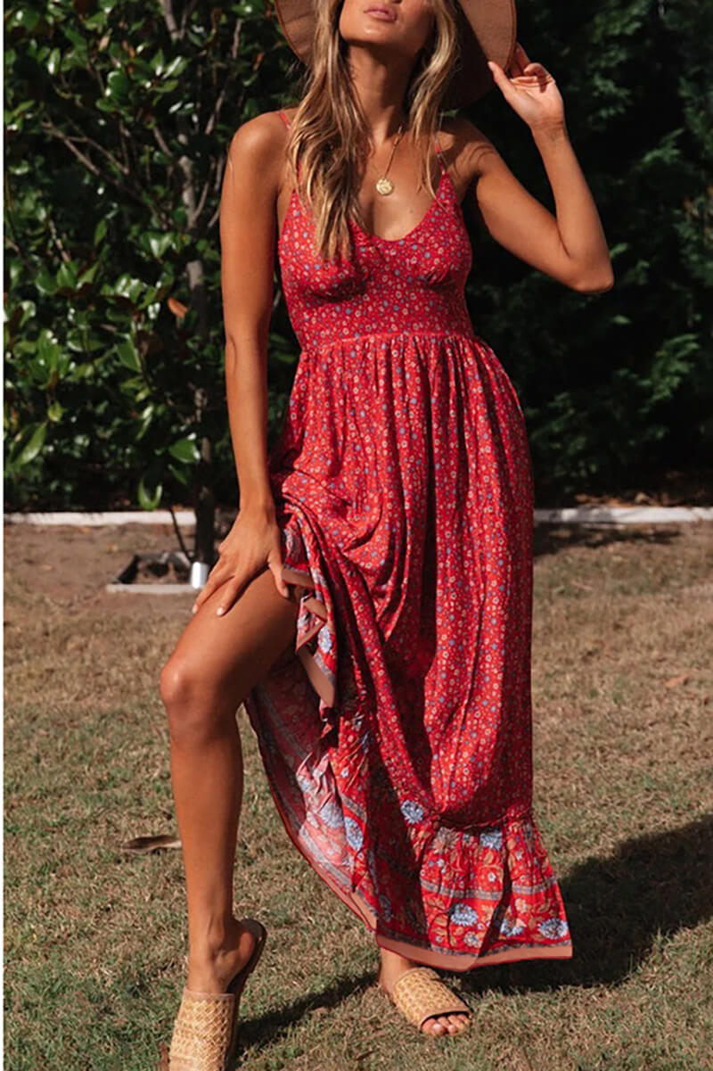 Robe Longue Maxi À Bretelles Fines Et Motif Fleuri Femme