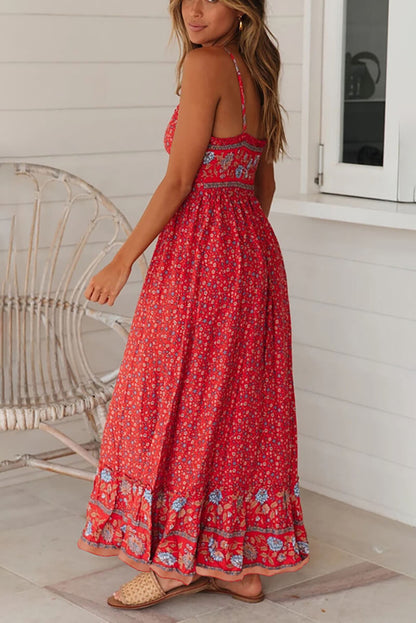 Robe Longue Maxi À Bretelles Fines Et Motif Fleuri Femme