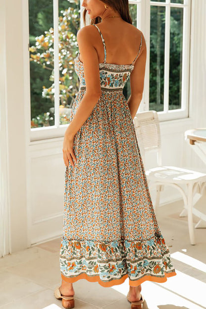 Robe Longue Maxi À Bretelles Fines Et Motif Fleuri Femme