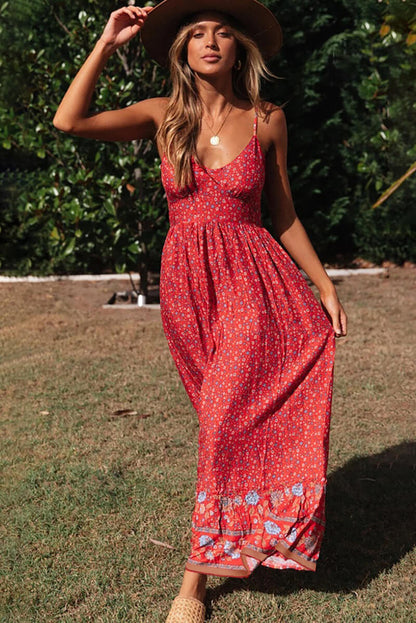 Robe Longue Maxi À Bretelles Fines Et Motif Fleuri Femme