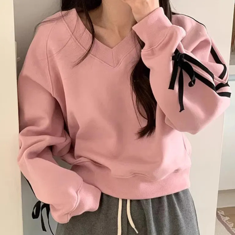 Sweatshirt Femme à Col V avec Nœuds