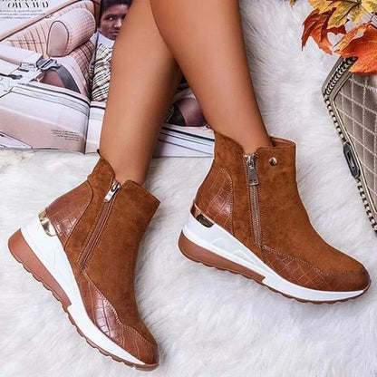 Bottines à Talon Wedge Élégantes avec Fermeture Éclair