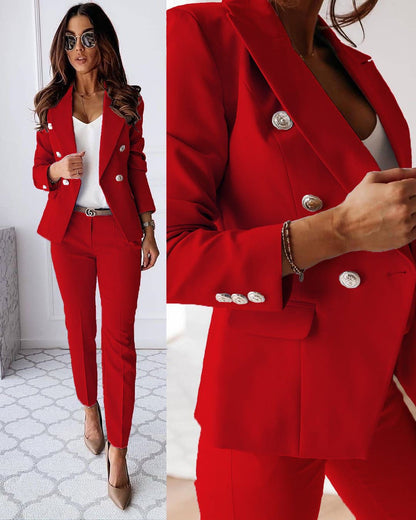 Ensemble Sophistiqué Femme Blazer Et Pantalon Ajusté