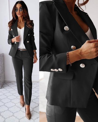 Ensemble Sophistiqué Femme Blazer Et Pantalon Ajusté