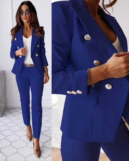 Ensemble Sophistiqué Femme Blazer Et Pantalon Ajusté