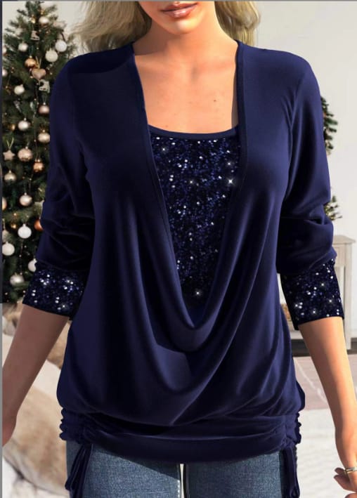 Blouse Élégante à Sequins Manches Longues Femmes