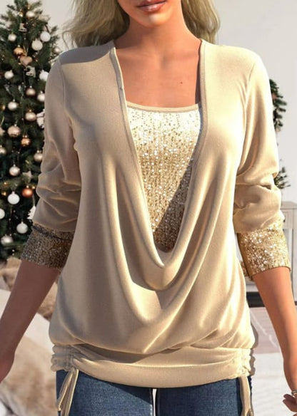 Blouse Femme Manches Longues à Sequins Élégante