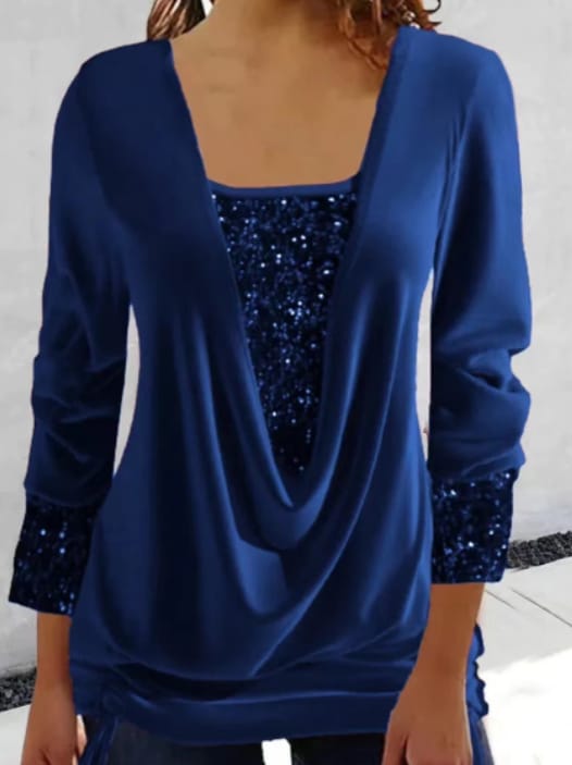 Blouse Élégante à Sequins Manches Longues Femmes