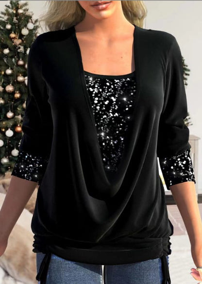 Blouse Élégante à Sequins Manches Longues Femmes