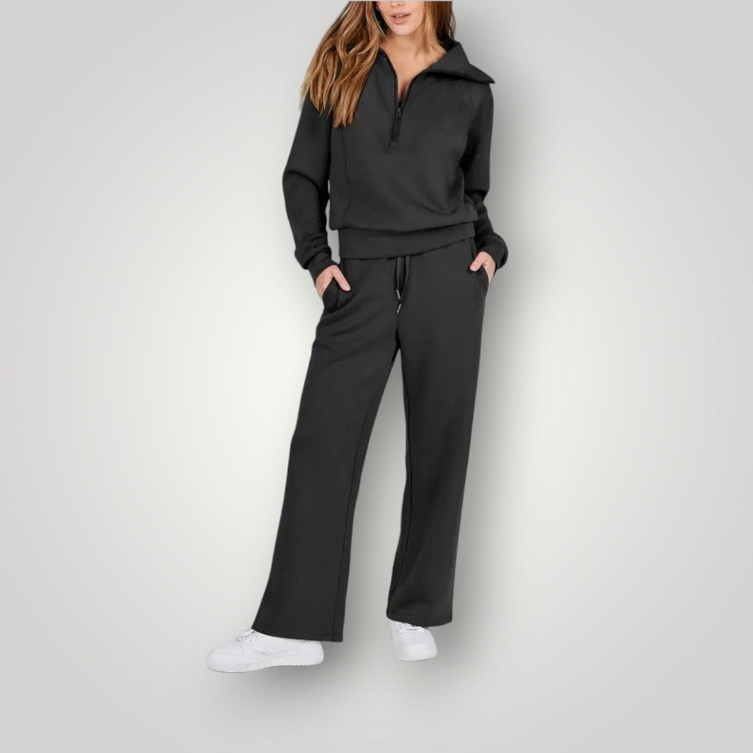 Ensemble Décontracté Pantalon et Pull Zippé Stylé Femme