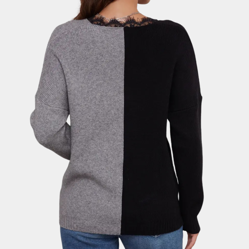 Pull Cape Croisé Bicolore Élégant pour Femme