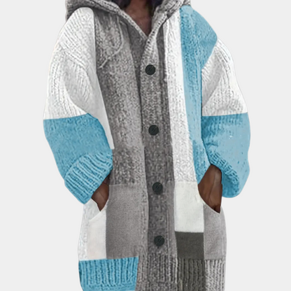 Cardigan Moderne Oversize Bicolore à Capuche pour Femme