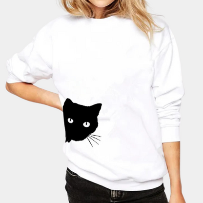 Pull Douillet à Motif Chat Blanc pour Femme