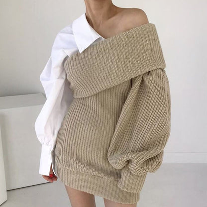 Robe pull en tricot patchwork