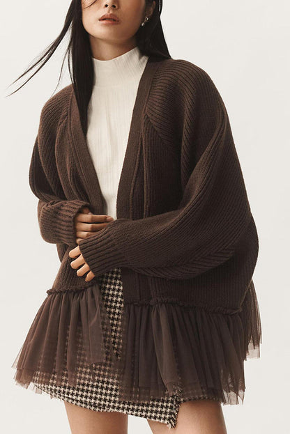 Cardigan en maille à volants en mesh avec manches longues