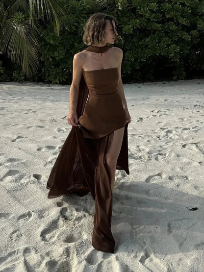 Robe longue asymétrique en mousseline pour femme