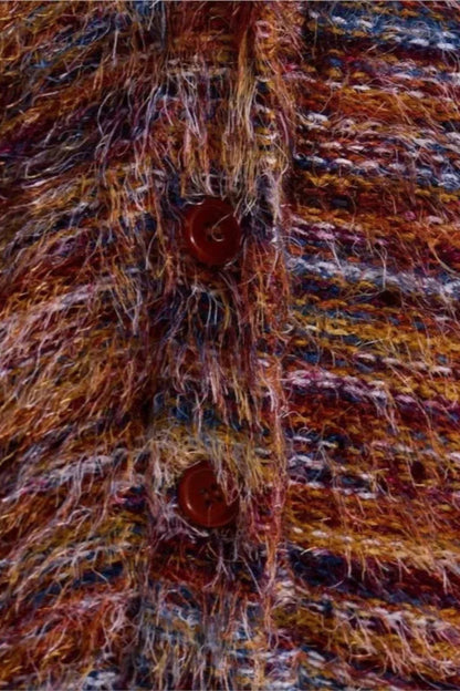 Cardigan Tricoté Vintage Rayé Col V Confortable