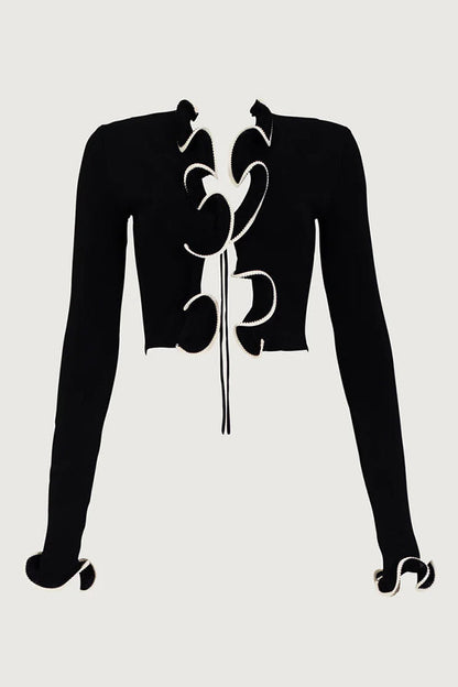 Cardigan en maille à volants confortable avec détail noué sur le devant