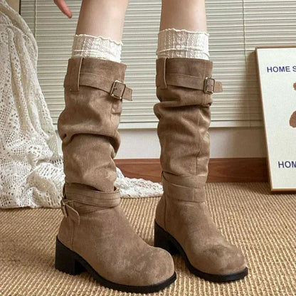 Bottes à plateforme Western en velours côtelé plié pour femmes