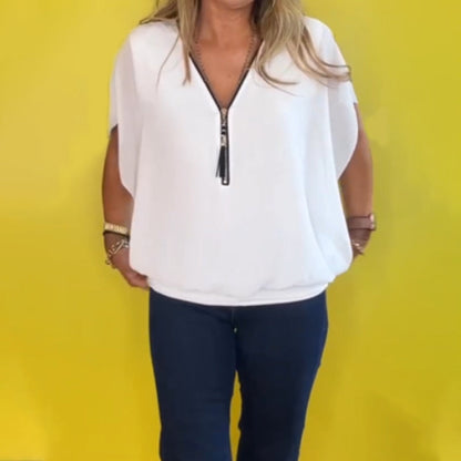 Haut décontracté léger en chiffon avec manches courtes et fermeture éclair