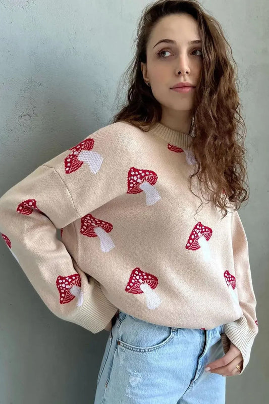 Pull en tricot jacquard champignon confortable
