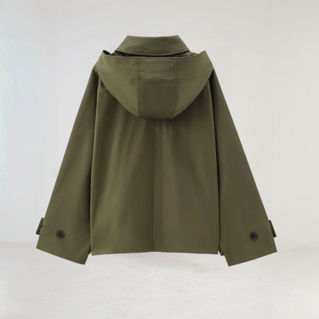 Trench-coat court chic à capuche pour femmes