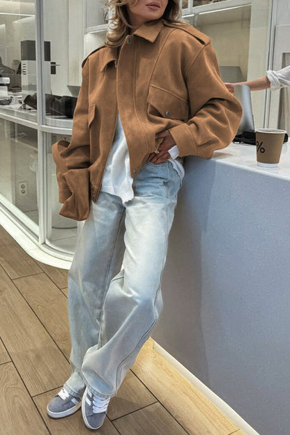 Veste décontractée à manches longues avec fermeture éclair et coupe ample