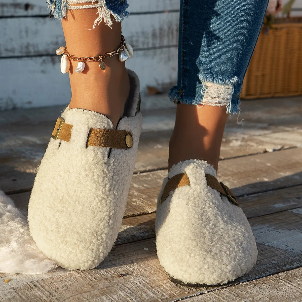 Chaussons en peau de mouton de luxe confortables pour l'hiver